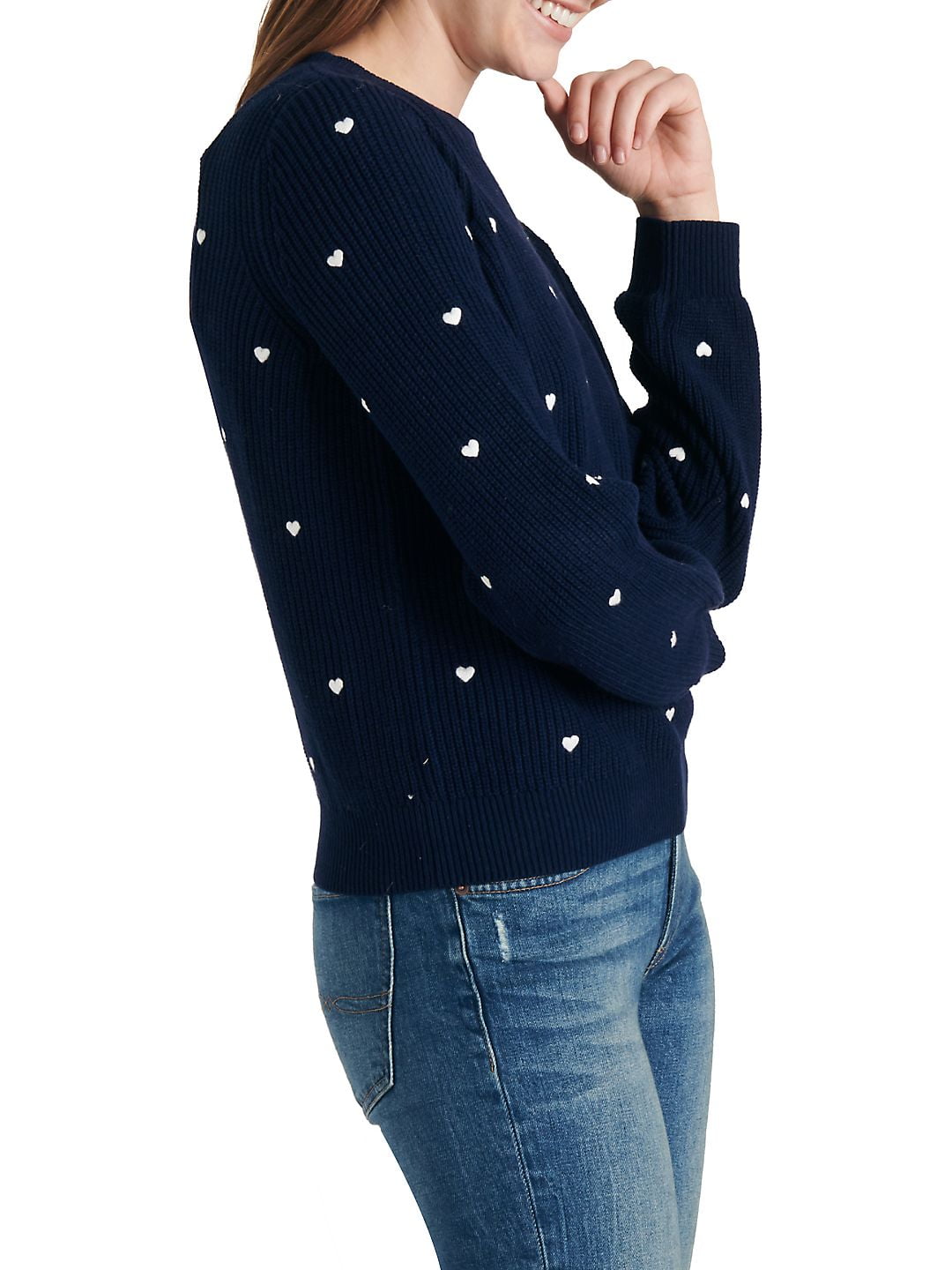 Embroidered Heart Ribbed Sweater 