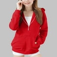 thumbnail image 2 of AINIYS Girls Half Zip Hoodies Pullover Solid Color Long Sleeve Casual Fall Winter Tops with Pockets Red 9 Years, 2 of 8