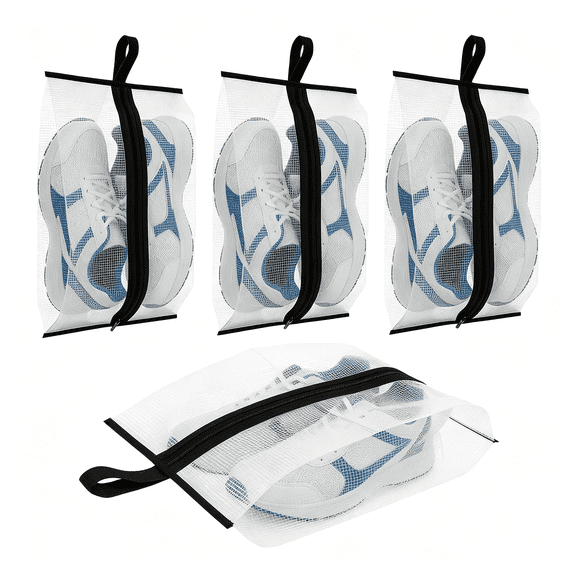 MISSMILE Waterproof Shoe Bag,4 Pack Pvc Travel Shoe Bags for Packing in Suitcase with Zipper and Handle Dust-Proof Shoe Storage Bags for Travel Running Gym Car Shoe Organizer
