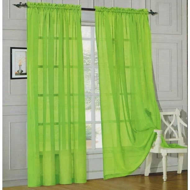 Elegant Comfort 2 Piece Solid Sheer Panel With Rod Pocket Window Curtain 60 Inch Width X 84 Length Lime Com Window Curtain 60 Inch Width X 84, 60 Inch Length Curtain Panels