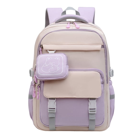 Two Tone Backpack With Detachable Bear Coin Purse Adjustable Buckle Waterproof Elementary Back To School Middle Elementary Bookbag