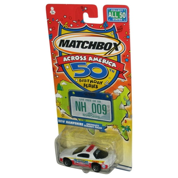 Matchbox Across America 50th Birthday (2001) White New Hampshire Chevrolet Camaro Police Car