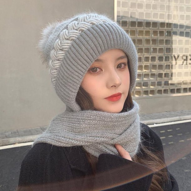 CAIROYAR Gorro de punto todo en uno cálido de invierno para mujer, bufanda, gorro cálido C8F5 Y2D4 H6H9