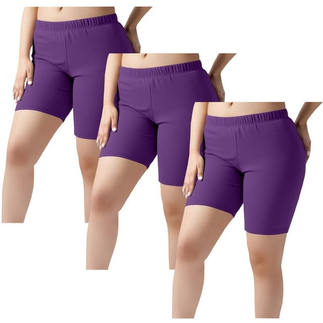 Pantalones cortos de yoga de 3 piezas para mujer, de poliéster, con cintura elástica y color liso.