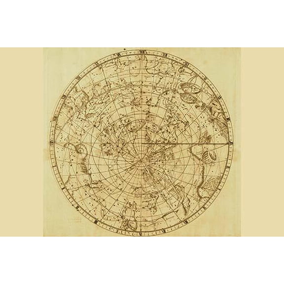 Celestial Map of the Mythological Heavens with Zodiacal Characters-Fine Art Canvas Print (20" x 30")