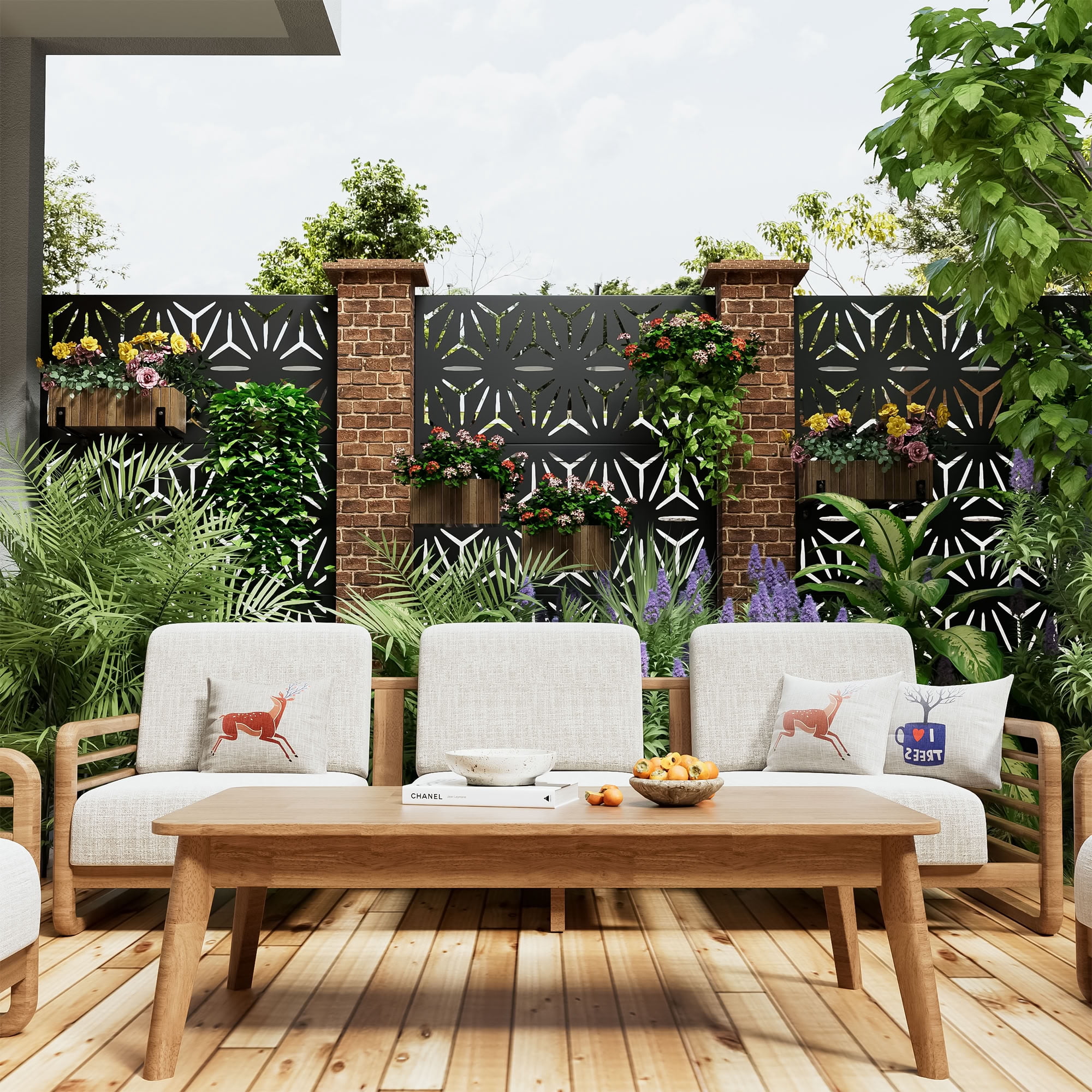 MAYEERTY Metal Outdoor Privacy Screen Garden Divider Patio Backyard Decorative Privacy Fence Panel, 72×47.2×15.7in