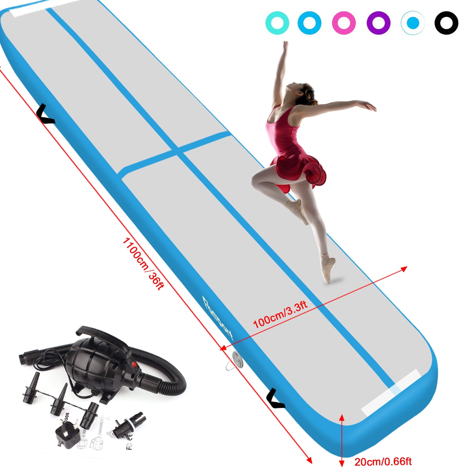 fbsport 20cm Air Gymnastick Track turnmatte Mat aufblasbare tumbling matte Pump 