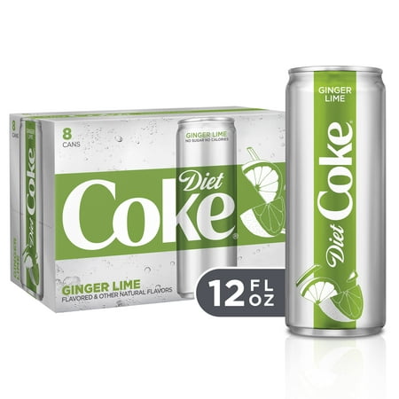 (3 Pack) Diet Coke Slim Can Soda, Ginger Lime, 12 Fl Oz, 8
