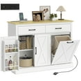 thumbnail image 1 of HOMCOM Tilt Out Trash Cabinet with Charging Station, Kitchen Island, White, 1 of 10