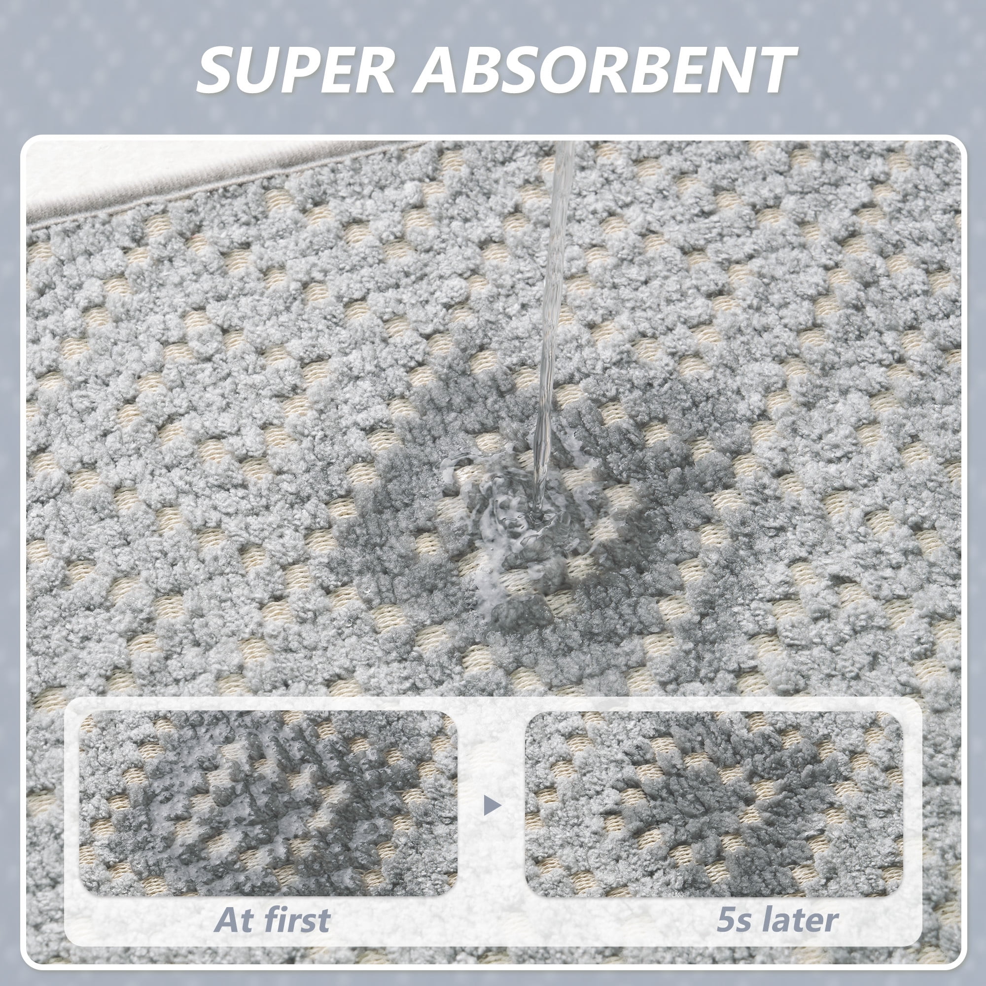 FEELHOME Bathroom Rug Diamond Pattern Absorbent Non Slip Bath Mat Soft Chenille Quick Dry Machine Washable Bathroom Mat with Rubber Backing Durable Bath Rug for Bathroom Floor 24"x35" Gray