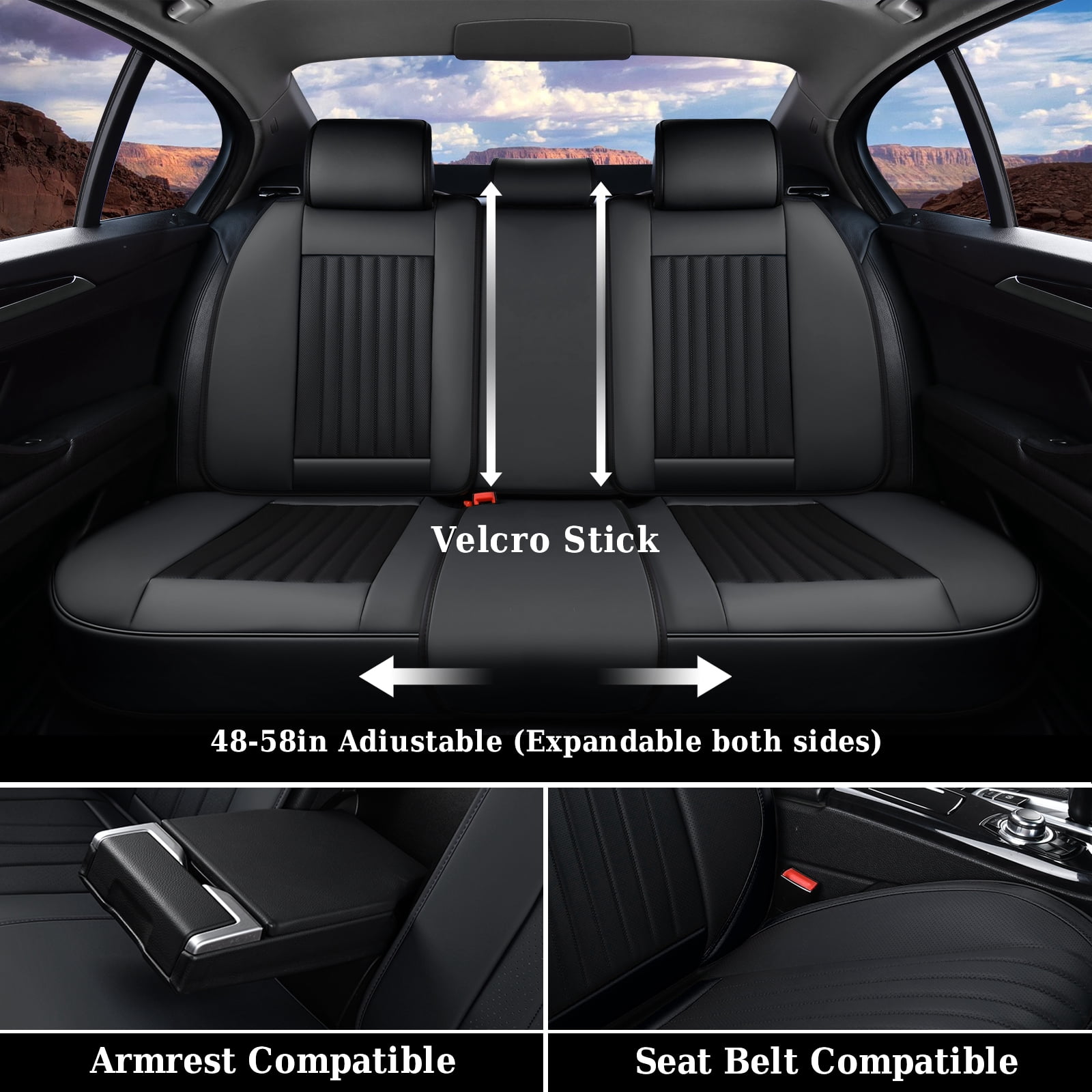 Coverado Car Seat Covers Full Set, Black Front and Rear Seat Protectors, Waterproof Faux Leather Universal Fit for Most Cars
