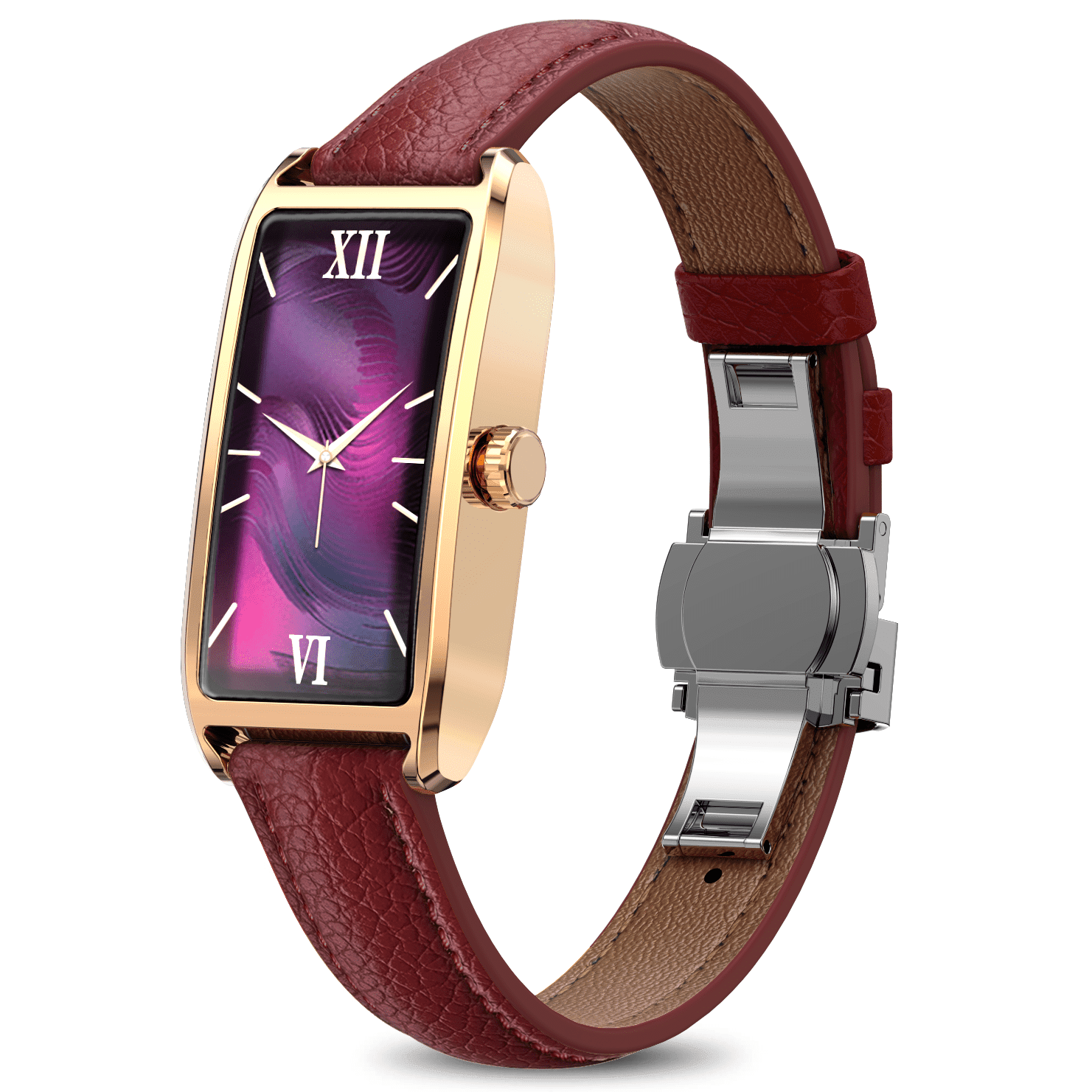 E EYAFA Women's Smart Watch, 1.13" AMOLED Touch Screen, IP68 Waterproof, Compatible with iOS & Android-RoseGold with Red Strap