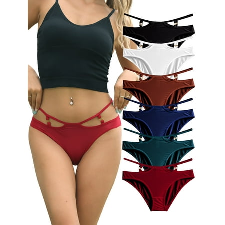Buankoxy Womens Underwear 6 Pack High Cut String Bikini Panties Low Rise Hipster Ladies Sexy Cheeky Underwear  Size 7