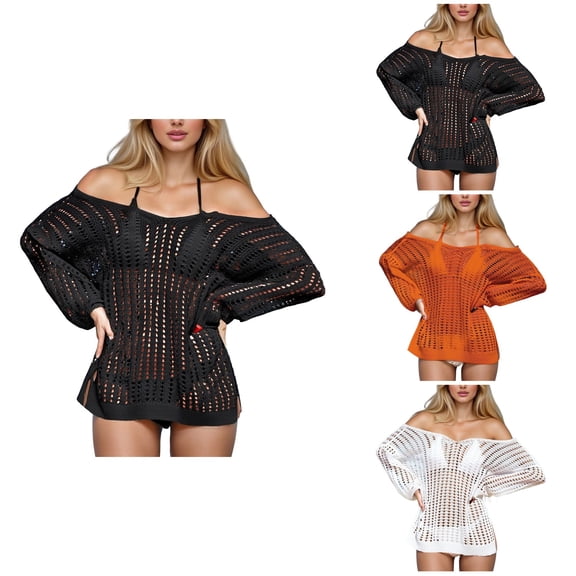 Gold Strapless Crochet Bikini Cover Up Sheer Hollow Out Beach Dress, Lightweight Loose Knit Summer Swimwear Shawl for Women