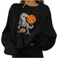 thumbnail image 1 of Chandails en Molleton d'Halloween pour Femmes Imprimé Squelette de Citrouille Surdimensionné Automne Chaud Doux Manches Longues Col Rond Pull Tops, 1 of 5