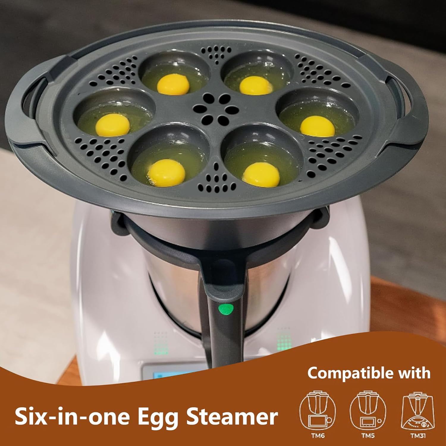 Nonstick Microwave Egg Poacher Insert: 6 in 1 Poached Egg Cooker Egg Boiler, Egg Steamer Poached Egg Cups For Thermomix TM6/TM5/TM31 and Air Fryer Oven (6 cup)