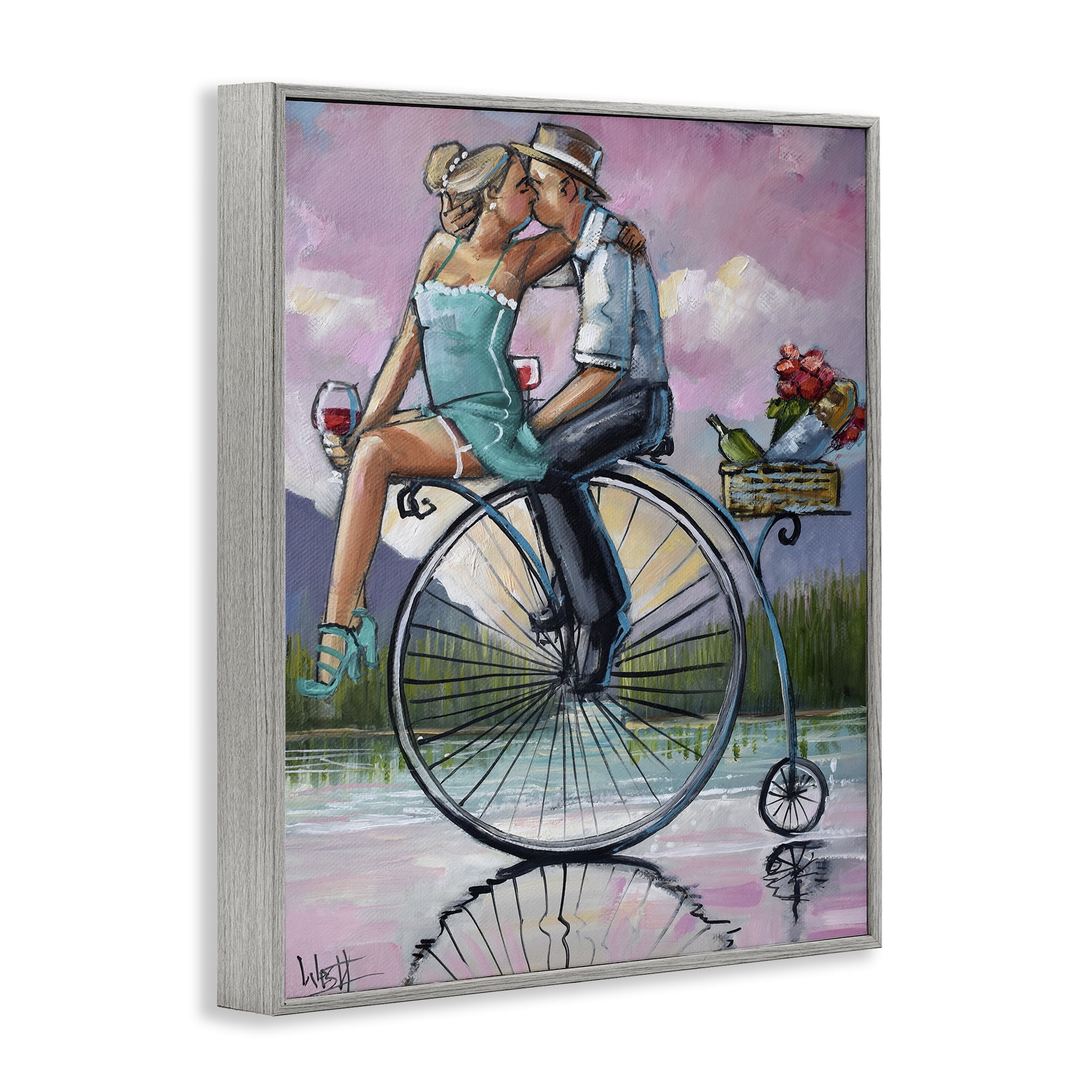 Stupell Industries Romantic Picnic on Bicycle Gray Framed Giclee Art, design by Ronald West