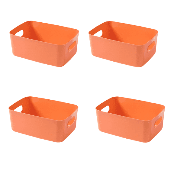 4 Pack Plastic Storage Bin with Handle, TRIANU Bathroom Kitchen Organizer Bin for Organizing Hand Soaps, Body Wash, Shampoos, Conditioners, Cosmetic, 9.64*6.3*3.93 in, Orange