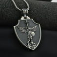 thumbnail image 3 of Pure Pewter St. Michael the Archangel Necklace, Religious Chain for Men and Women, Shield Pendant, Police Military Paramedic Sailors and Military Personnel Patron Saint Amulet, 3 of 4