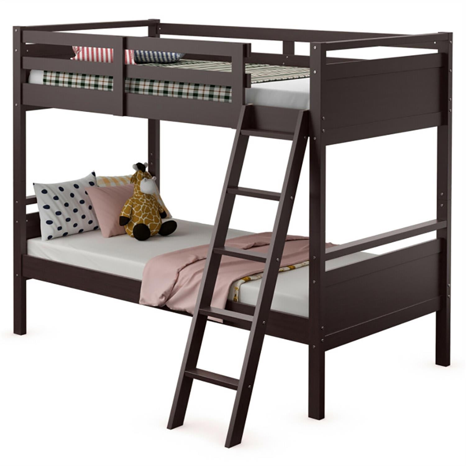 Demi Bonn Twin Over Twin Bunk Bed with Safety Guard Rails and Side Ladder, Convertible 2 Individual Beds Twin Bunk Beds, Bed Frame, Blue
