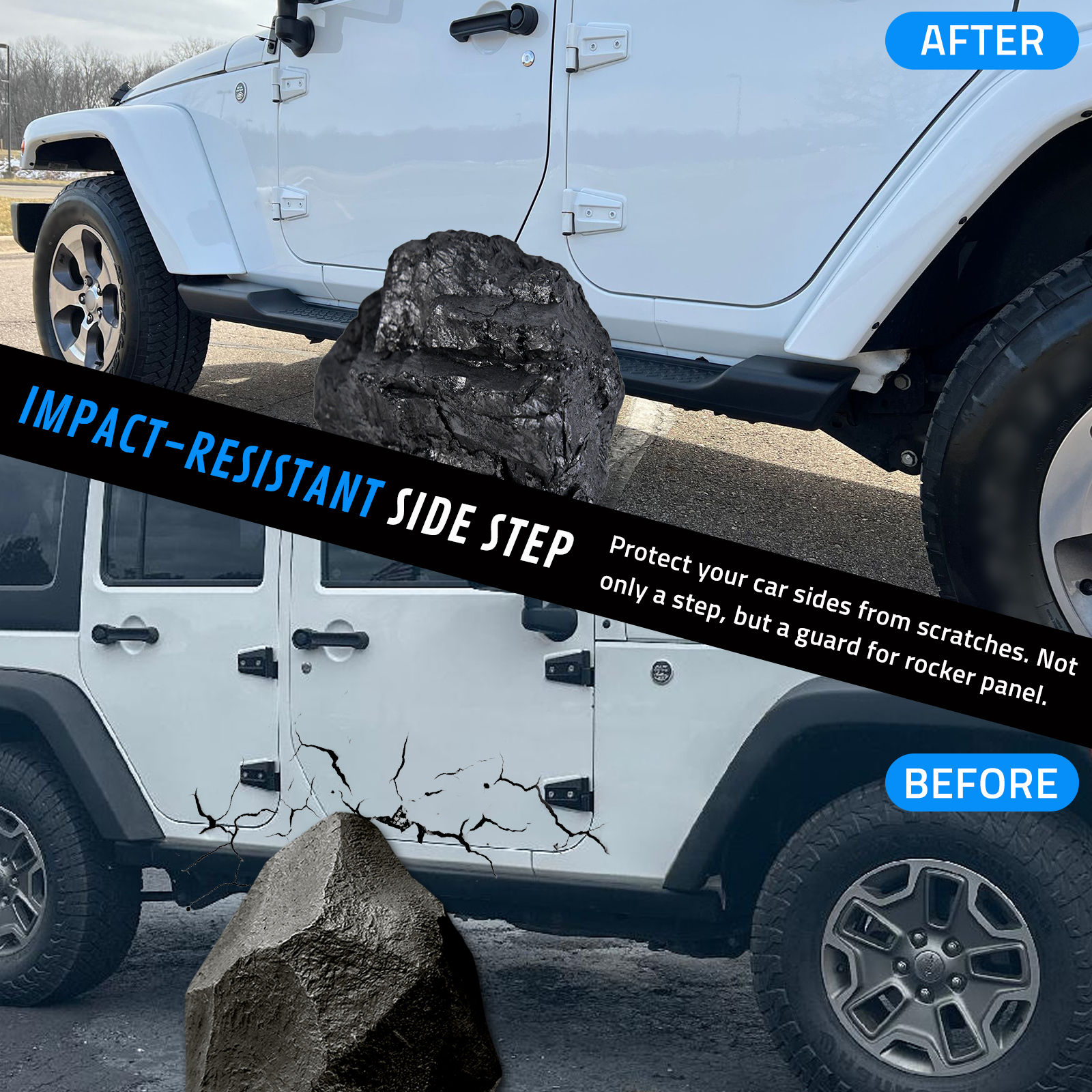 WheelX Running Boards Compatible with 2007-2018 Jeep Wrangler JK 4 Door, Nerf Bars, Black Side Steps