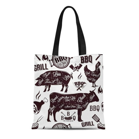 ASHLEIGH Canvas Tote Bag Beef Meat Cuts and Barbecue Brisket Butcher Cow Organic Durable Reusable Shopping Shoulder Grocery (Best Cut For Beef Brisket)