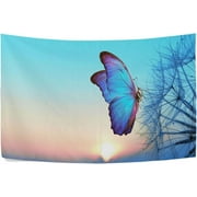 Bestwell Morpho Butterfly Dandelion Tapestry Wall Hanging Tapestries Happy Colorful Hippie Psychedelic Art Polyester Carpet Wall Decorative for Living Room Bedroom 60x40inch
