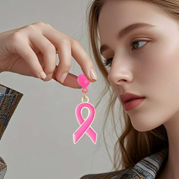 Pink Ribbon Earrings for Women Alloy Cancer Awareness Jewelry Strength Fighter Inspirational Gift Set Survivor Support Tiny Hoop Earrings Comfort Items for Cancer Patients Get Well Soon