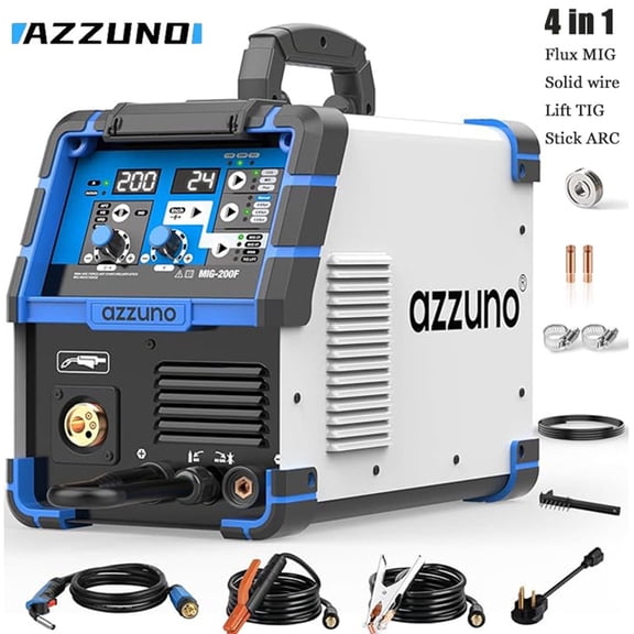 AZZUNO 110V/220V 200A MIG Welder, Gas Gasless MIG Welding Machine, 4 in 1 Flux MIG/Solid Wire/Lift TIG/Stick ARC Welder