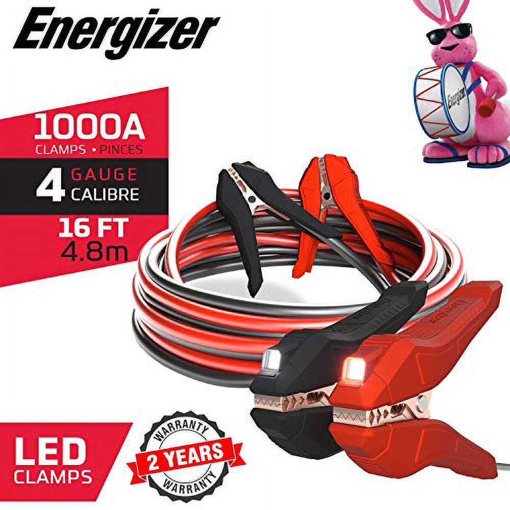 Energizer Jumper Cables for Car Battery with Built-in LED Lights, Heavy Duty Automotive Booster Cables for Jump Starting Dead or Weak Batteries - Carrying Bag Included (16-Feet (4-Gauge)