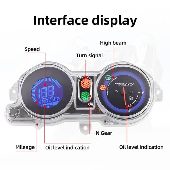 Digital Speedometer KM/H 7 Colors Backlight LCD Motorcycle Fuel Level Dashboard