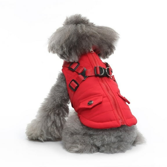 Pet Windbreaker with Reflective Collar & Double Snap Zipper, Built-in Harness Dog Coat, Lightweight Outdoor Jacket for Small Medium Dogs red M 6.6-8.8 lbs
