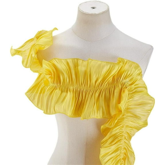 Polyester Ruffled Ribbon Pleated Wavy Ribbon for Garment Accessories Gold 6-1/4~6-3/4 inch(160~170mm)