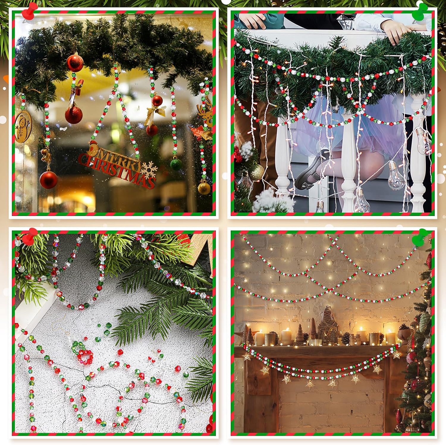 1350 Pieces Christmas Crystal Beads Christmas Glass Beads for Jewelry Making Bulk 4/6/8 mm DIY Bicone Crafts ewelry Necklace Bracelet Wristband Earring Kit (Red, Green, White)