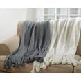 thumbnail image 3 of Solid Color Knitted Pom Pom Cozy Throw Blanket - 2 Colors (Grey), 3 of 3