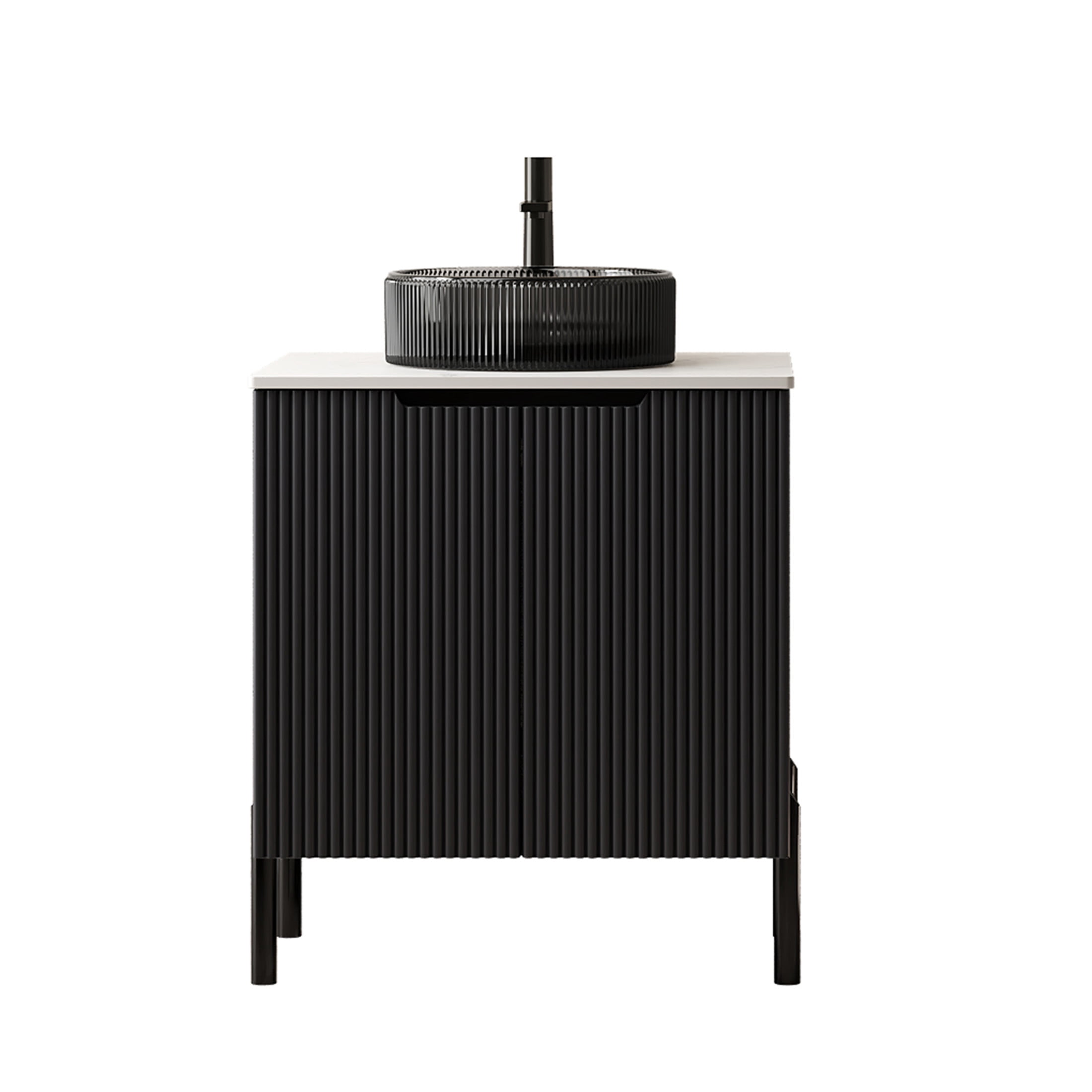 Noble House TURIO 24" Bathroom Vanity with Sintered Stone Countertop, Storage Cabinet, Black Round Basin, Black