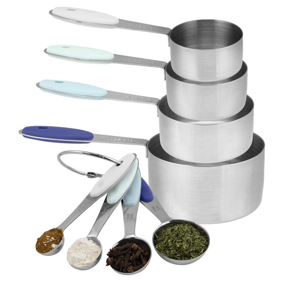 Cook with Color Stainless Steel Measuring Cups and Measuring Spoon 8 Piece Set, Blue