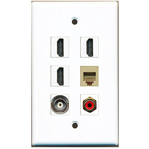 RiteAV - 3 HDMI 1 Port RCA Red 1 Port Phone RJ11 RJ12 Beige 1 Port BNC Wall Plate