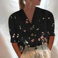 thumbnail image 2 of Blusa con botones sueltos con estampado de cuello en V informal de manga media para mujer OAVQHLG3B Store  lin121212, 2 of 5