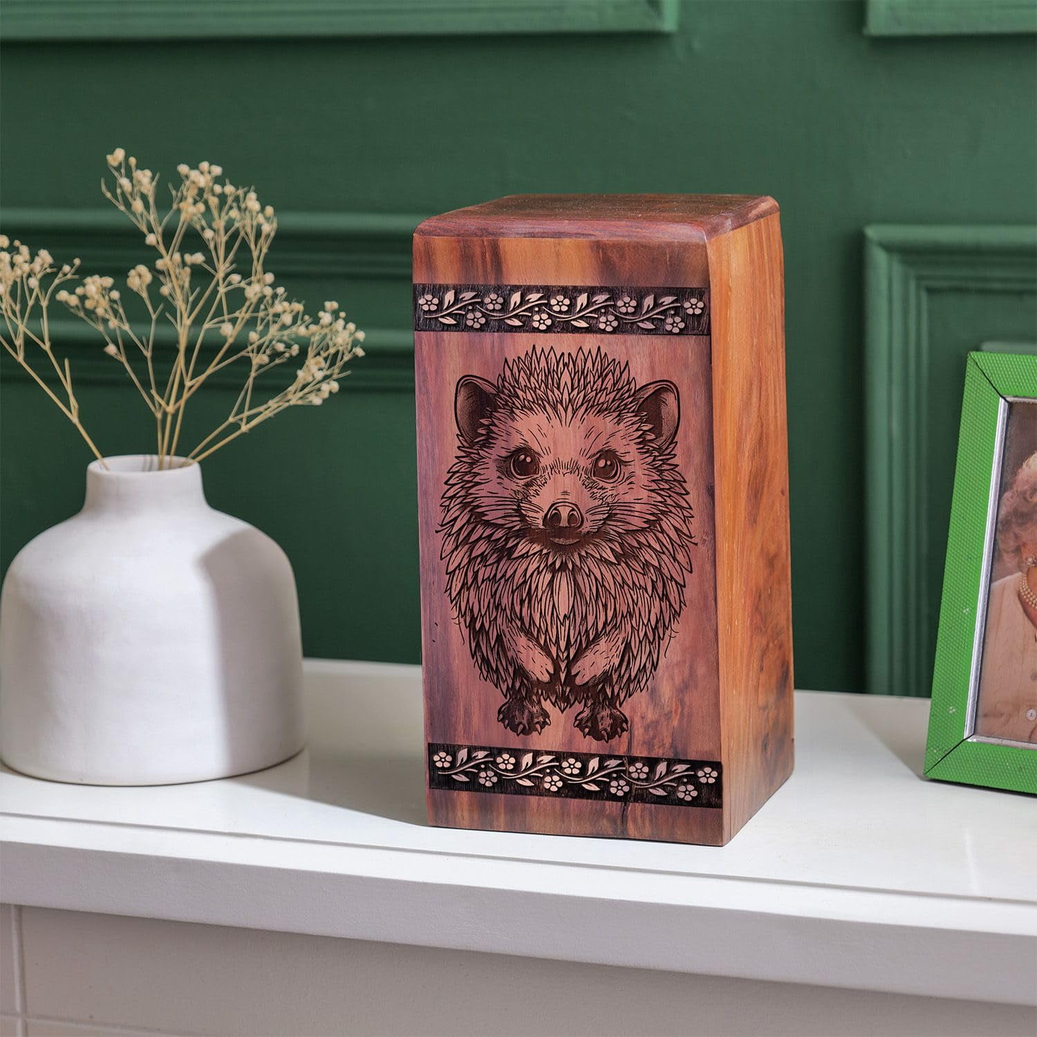Hedgehog Urn for Human Ashes/Pet Ash - Hedgehog Wooden Urns for Human Ashes Adult Male - Wood Funeral Urns - Decorative Keepsake - 10Inch, Large Size - Single 1Pcs
