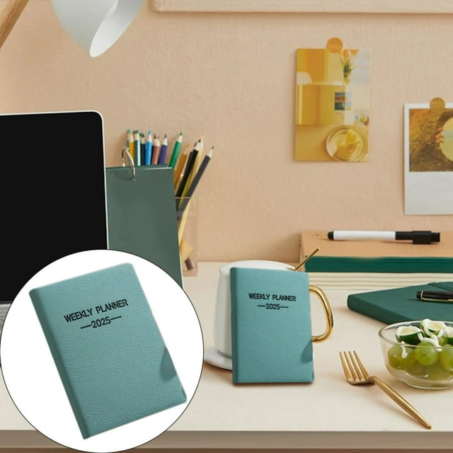 Dusknt Under $5 Mini Pocket Diary Green, Mini Pocket Journal Notebook 2025 Weekly Planner 120 Pages Leather Hardcover Journal Small Notepad for Women Writing Work Travel, Clearance Sales Today!