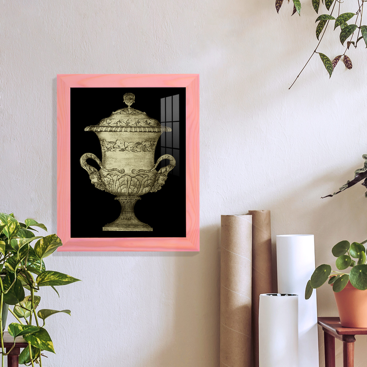Garden Antiquities IV -Framed Print w/glass-Sunset Pink