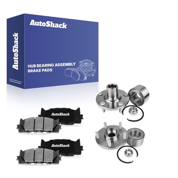 AutoShack Front Ceramic Brake Pads   Wheel Hub Bearing Assemblies without ABS Replacement for 2007-2017 Toyota Camry 2007-2013 Lexus ES350 2008-2013 Toyota Avalon 6-PC Kit
