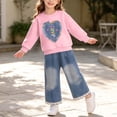 thumbnail image 5 of DJDLJWCJ 2 Piece Girls Casual Outfit Sets Cute Print Long Sleeve Crewneck Sweatshirt Elastic Waist Wide Leg Pants Set Pink Size 2T, 5 of 6