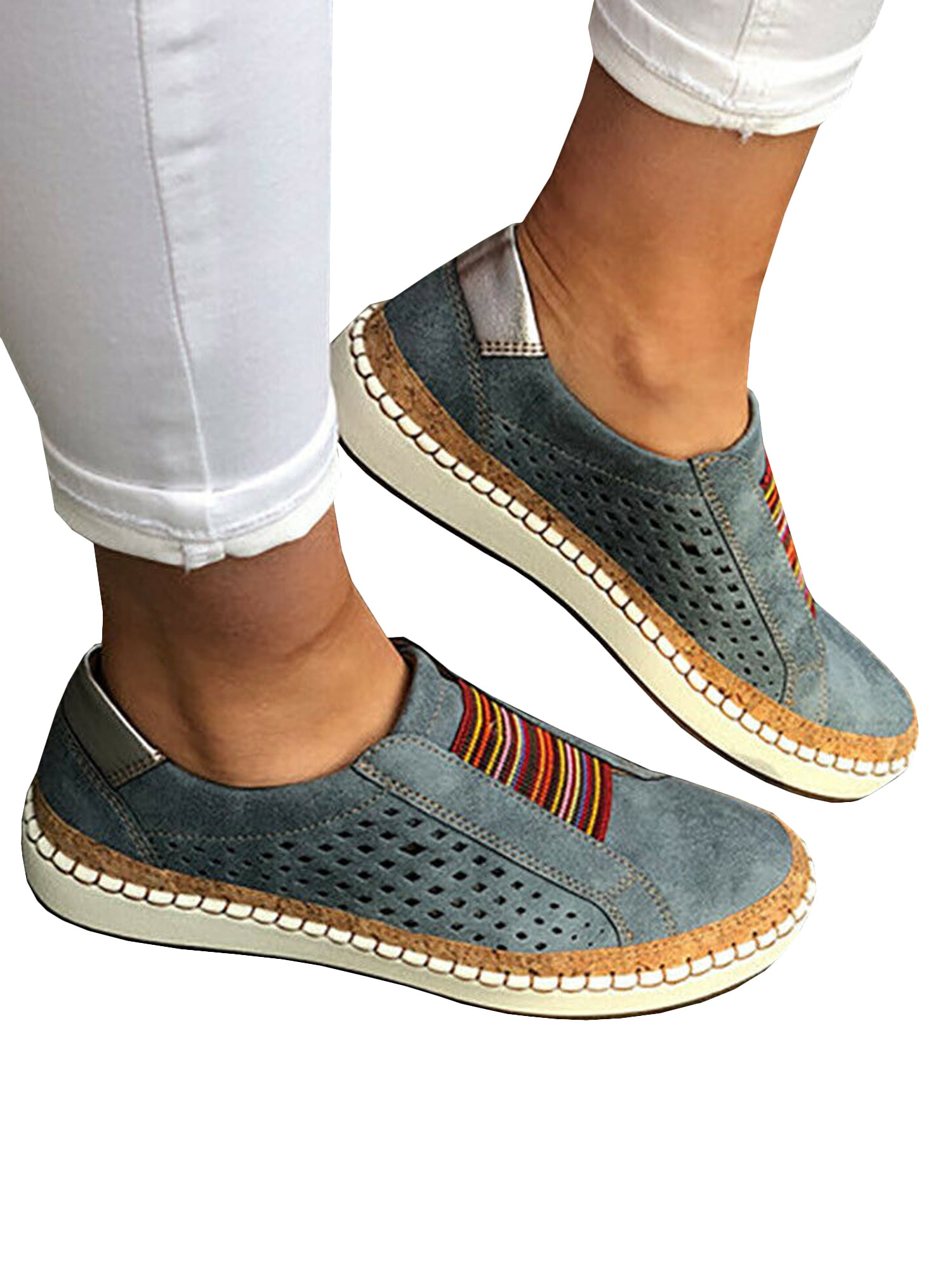 Women  Breathable Plimsolls Slip On Flat Sneaker Pumps Hollow Out Autumn Shoes 
