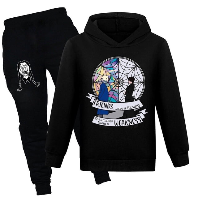Addams - Conjunto familiar para niños y niñas, sudadera con capucha + pantalón informal, regalo de cumpleaños para niños, 2 piezas, novedades de primavera y otoño zhangmenya LED