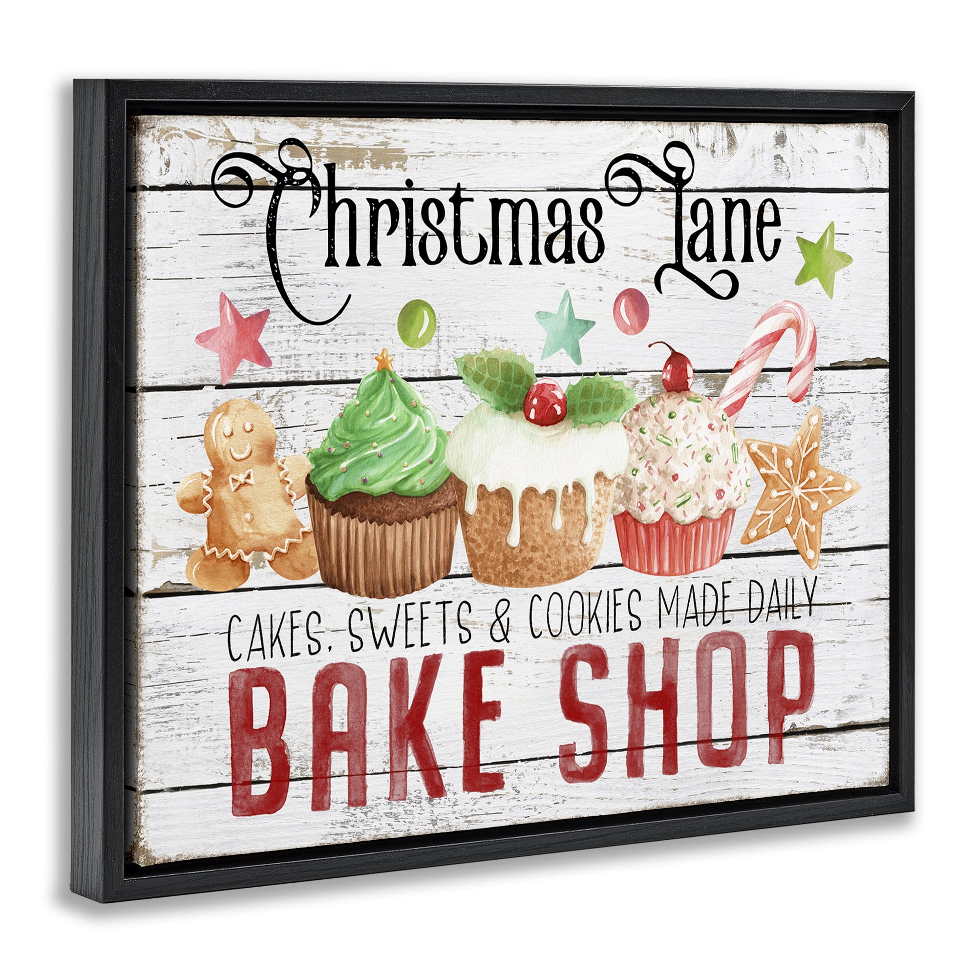 Stupell Industries Christmas Lane Bake Shop Holiday Painting Black Floater Framed Canvas Art Prints Wall Art, 31 x 25