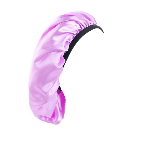 Huanledash Sleep Bonnet Extra Large Solid Color Black Slim Band Elastic Shiny Headwear Soft Women Long Curly Hair Wrap Satin Hat Home Supplies