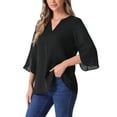 thumbnail image 4 of INSPIRE CHIC Women's 3/4 Split Sleeve V Neck Mesh Blouse Casual Dressy Tunic Top, 4 of 5