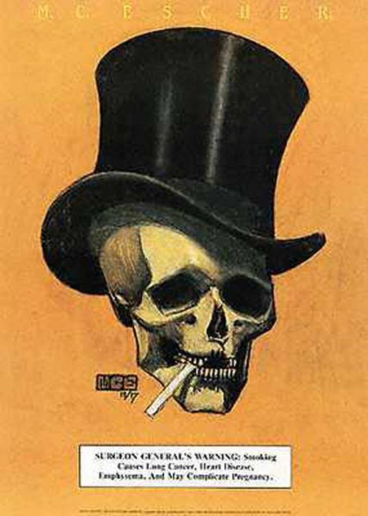 MC Escher Skull Cigarette Top Hat Surgeon Generals Warning Poster